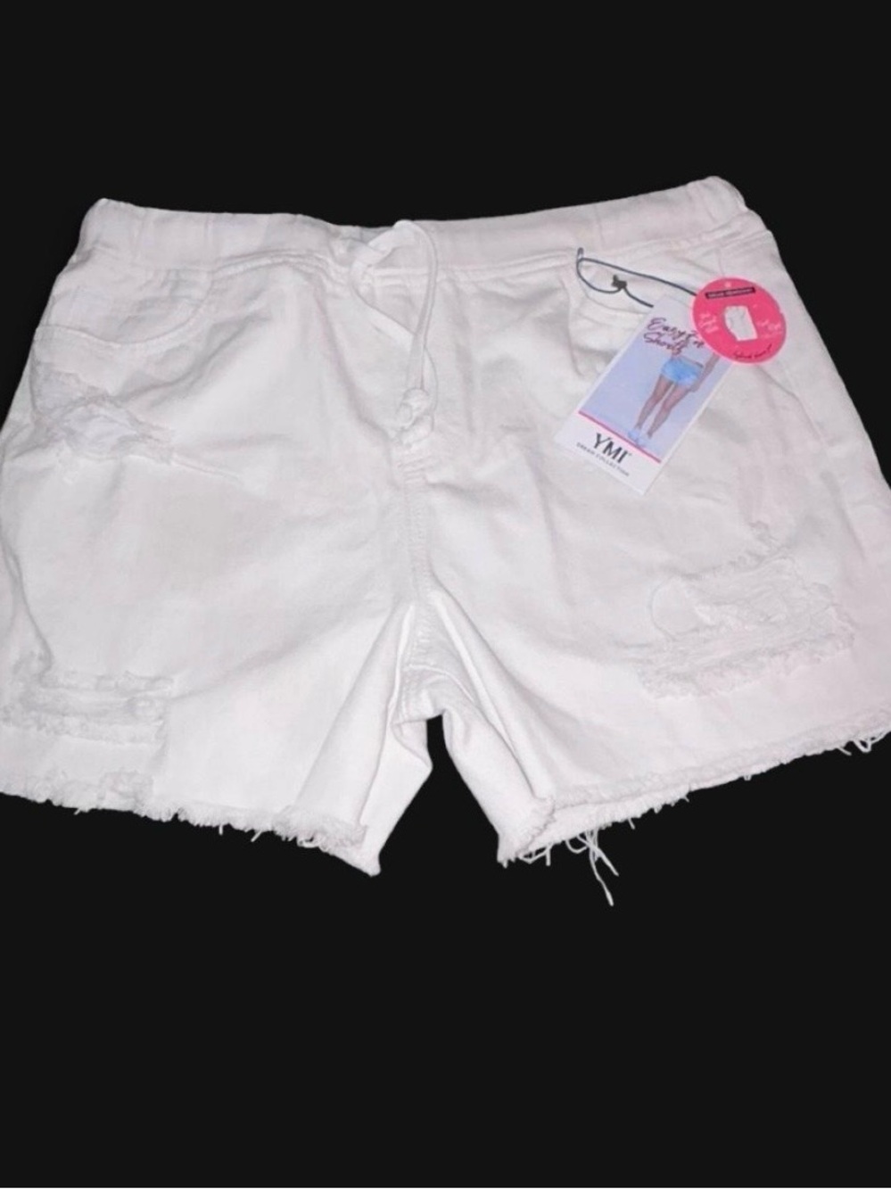 YMI White Distressed Drawstring Jean Shorts